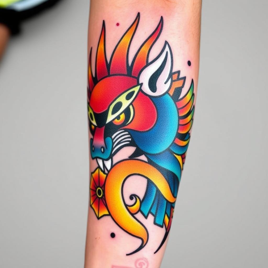 Färgglad neo-traditional drömtatuering Färgglad neo-traditional drömtatuering