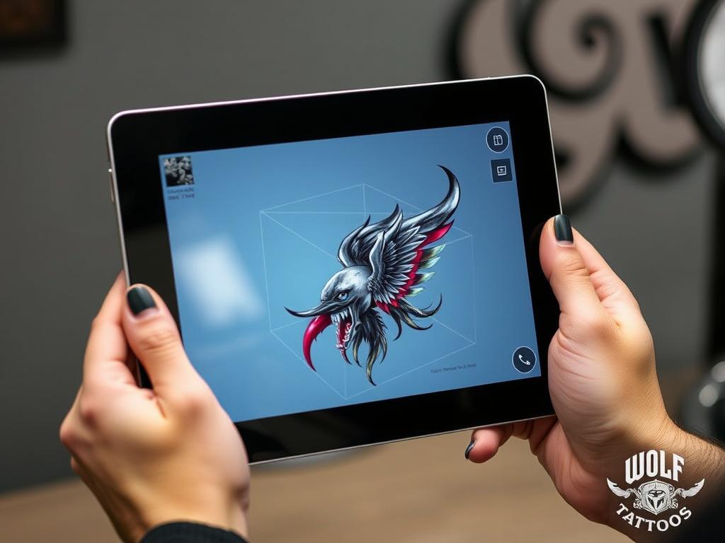 3D-visualisering av tatuering på Wolf Street Tattoos