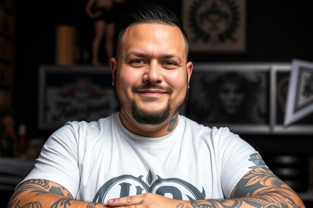 Elio, tatueringsartist på Wolf Street Tattoos, visar upp sin konst