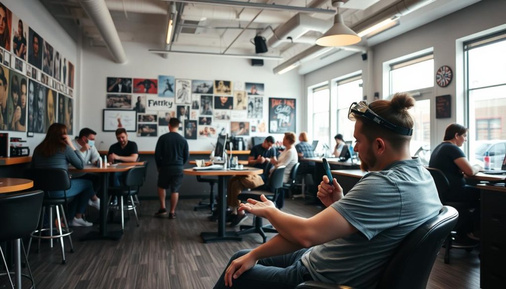 A relaxed, modern tattoo parlor on Wolf Street Tattoos, with clients eagerly awaiting their turn. The bright, airy space is filled with inspirational flash art and tattooing equipment. In the foreground, a customer sits comfortably as a skilled artist carefully applies a delicate, intricate design to their arm. The atmosphere is serene and focused, conveying the care and artistry involved in the process. Soft, natural lighting filters in, casting a warm glow over the scene. The overall mood is one of anticipation and creative expression, inviting viewers to envision themselves embarking on their own personal tattoo journey at Wolf Street Tattoos.